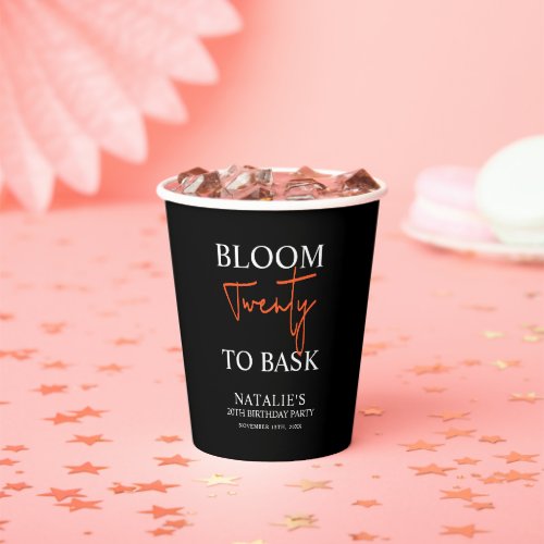 Bloom Twenty to Bask I Black Adult Birthday Party Paper Cups