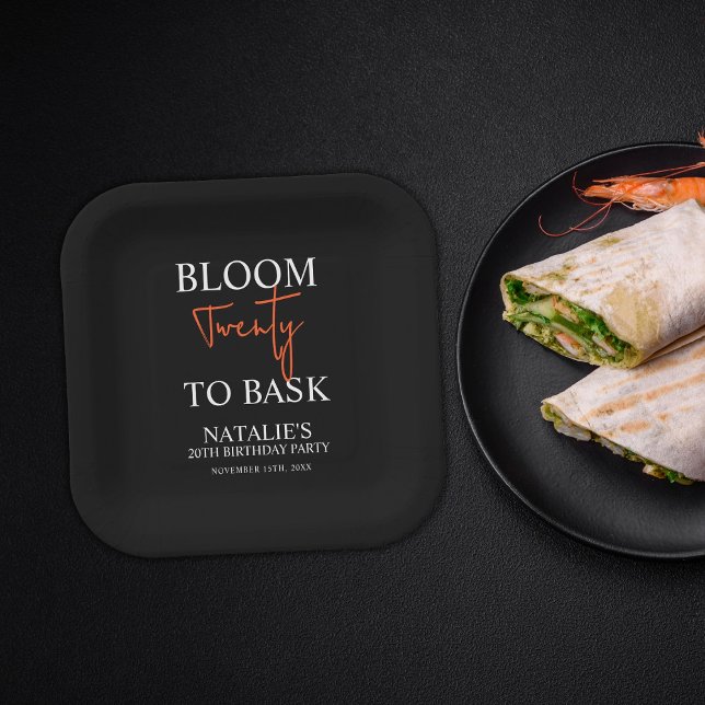 Bloom Twenty to Bask I Black Adult Birthday Party  Paper Plates (Creator Uploaded)