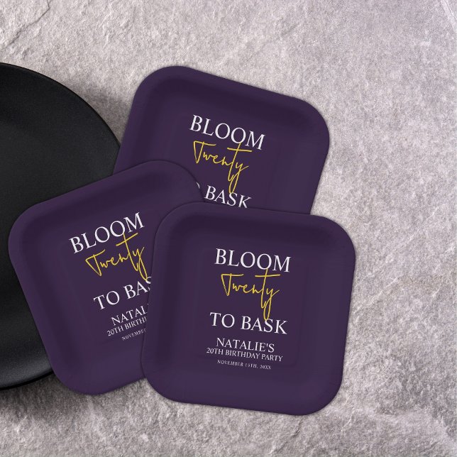 Bloom Twenty to Bask I Violet Adult Birthday Party Paper Plates (Creator Uploaded)