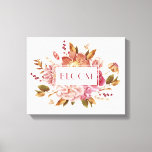 Bloom Typography | Elegant Pink Floral Bouquet Canvas Print<br><div class="desc">Bloom Typography | Elegant Pink Floral Bouquet Canvas Print. This stylish canvas print features beautiful watercolor flowers in shades of pink with an inspirational word of Bloom.</div>