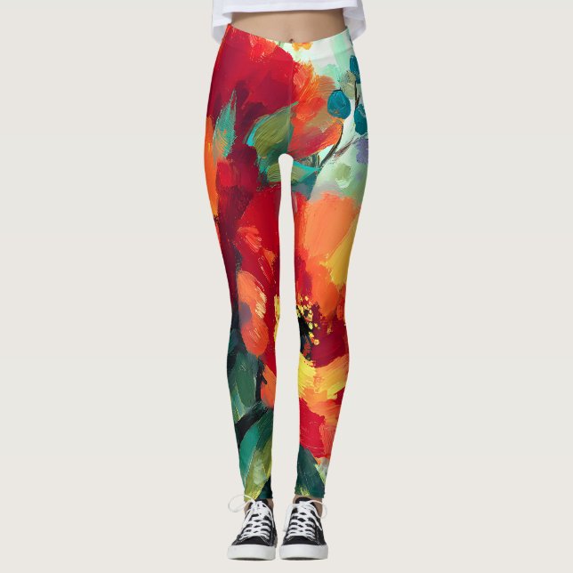 Bloom Vibrant Floral Garden Leggings (Front)