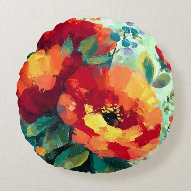 Bloom Vibrant Floral Garden Round Pillow (Front)