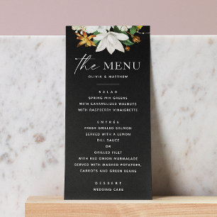 Bloom vintage camellia. Elegant black wedding Menu