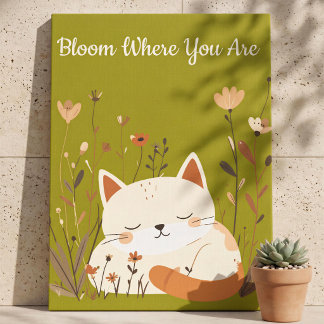 Bloom where you are Cat Art Canvas Photo Tile