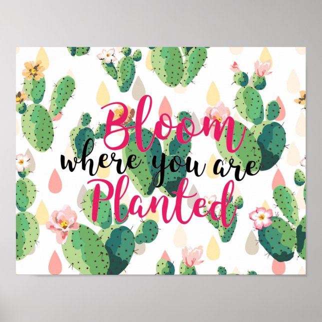 Bloom Where You Are Planted Cactus Print Poster (Front)