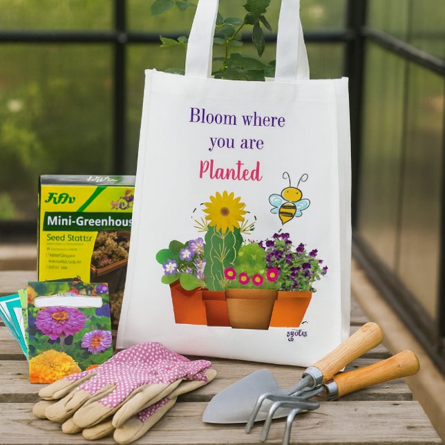 Bloom Where You are Planted / Flower Garden Grocery Bag (grocery tote or garden tote this bag is perfect for shopping )