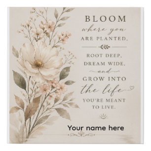Bloom Where You Are Planted – Minimalist Floral Qu Faux Canvas Print