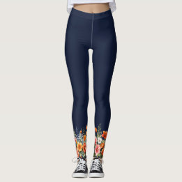 Bloom Where You Are Planted Navy Blue Floral Leggings