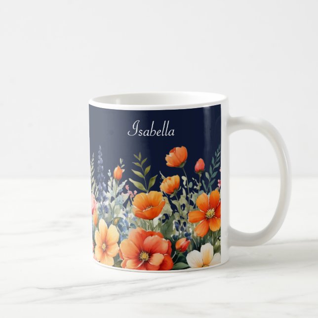 Bloom Where You Are Planted Navy Blue Flowers Coffee Mug (Right)