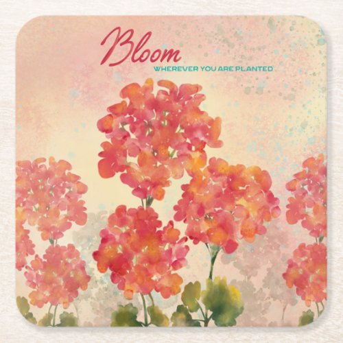 Bloom Where You Are Planted Square Paper Coaster