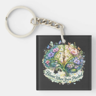 Bloom Where You’re Planted Floral Brain Watercolor Keychain