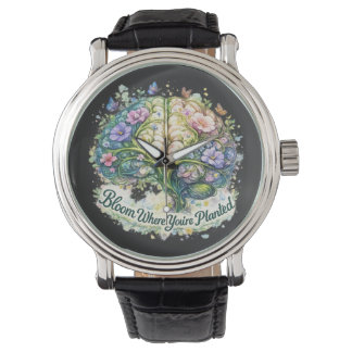 Bloom Where You’re Planted Floral Brain Watercolor Watch