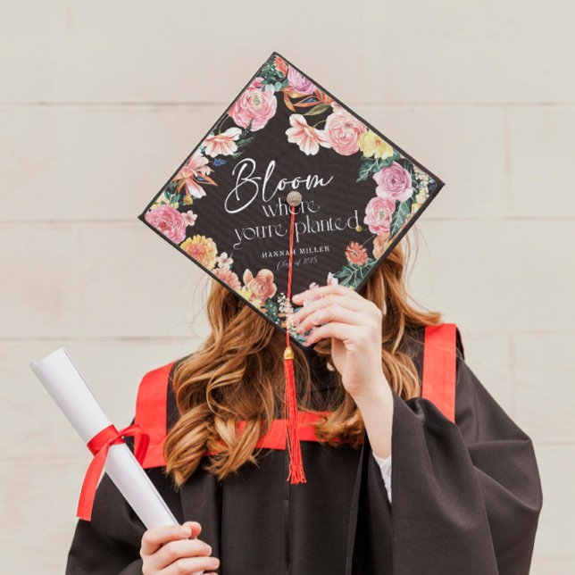 Bloom Where You're Planted | Floral Monogram  Graduation Cap Topper (Creator Uploaded)