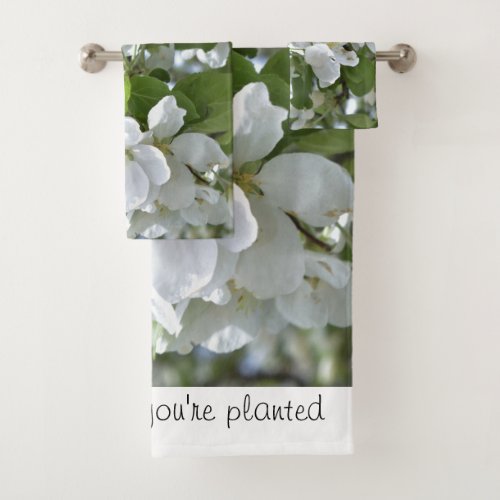 Bloom where youre planted green and white floral bath towel set