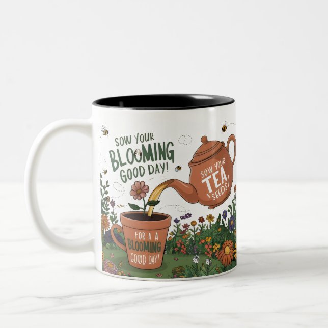 "Bloom Where You're Planted Mug" Two-Tone Coffee Mug (Left)