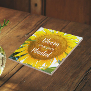 Bloom Where You're Planted Yellow Sunflower Ceramic Tile