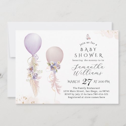 Bloom Wildflower balloons Twins Baby Shower  Invitation