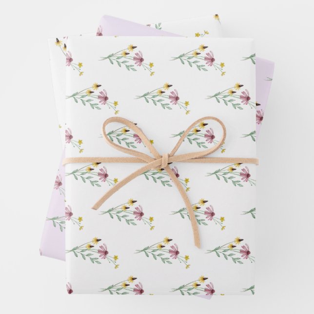 Bloom Wildflower Garden Baby Shower Wrapping Paper Sheets (In situ)