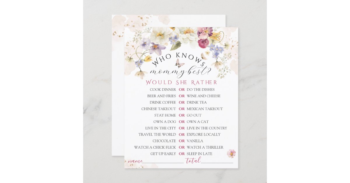 Bloom Wildflower Rustic Baby Shower Game | Zazzle