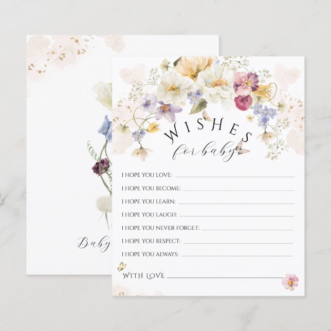 Bloom Wildflower Rustic Baby Shower Game Wishes (Front/Back)
