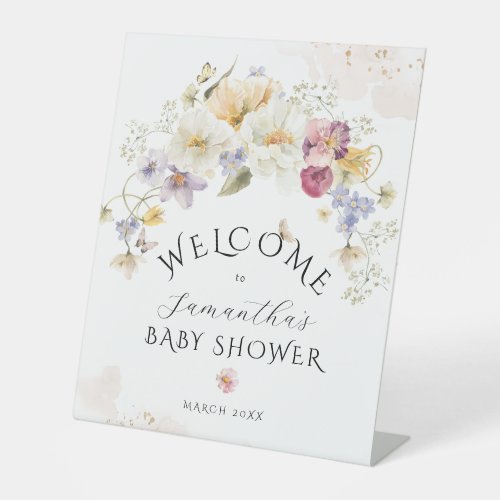 Bloom Wildflower Rustic Baby Shower welcome Pedestal Sign