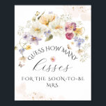 Bloom Wildflower Rustic Bridal Shower Game Poster<br><div class="desc">Love in bloom Wildflower Rustic Bridal Shower GUESS HOW MANY KISSES</div>