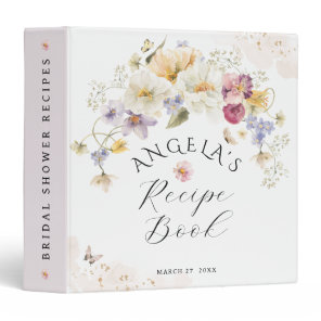 Bloom Wildflower Rustic Bridal Shower Recipe 3 Ring Binder