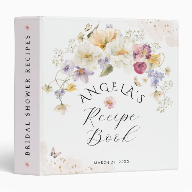 Bloom Wildflower Rustic Bridal Shower Recipe 3 Ring Binder (Front/Spine)