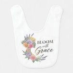 Bloom with Grace Elegant Floral Woman Silhouette Baby Bib