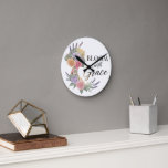 Bloom with Grace Elegant Floral Woman Silhouette Round Clock