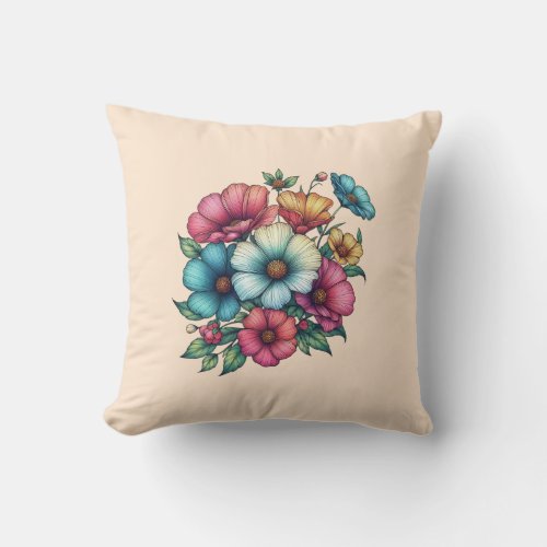 Bloom with Grace Floral Outline Throw Pillow