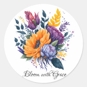 Bloom with Grace -Flower Bouquet Classic Round Sticker