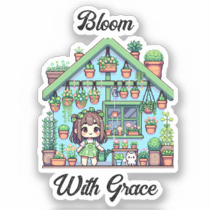 Bloom with Grace Kawaii Girl with Plants Sticker