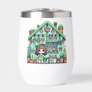 Bloom with Grace   Kawaii Girl with Plants Thermal Wine Tumbler