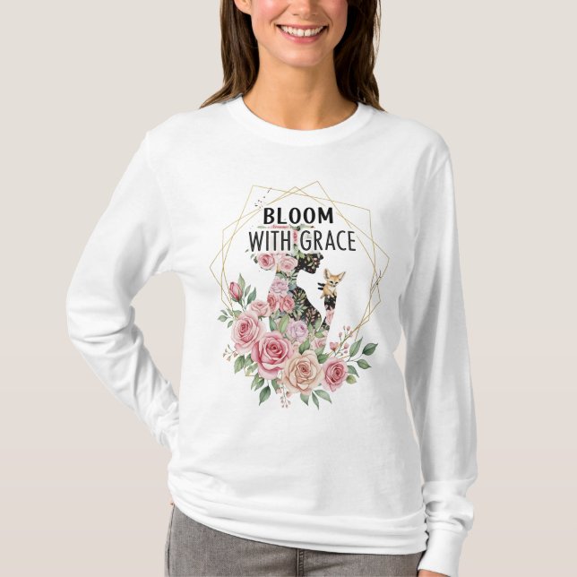 Bloom With Grace – Modern Floral Woman Silhouette T-Shirt (Front)