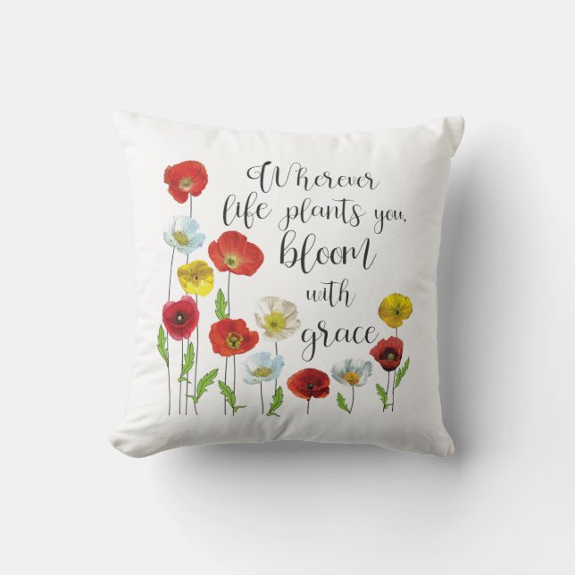 Bloom with grace - Poppy flowers Throw Pillow (Front)