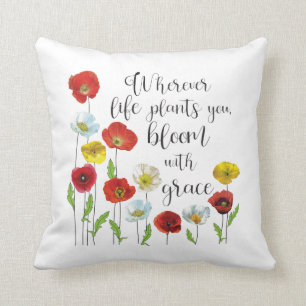 Bloom with grace - Poppy flowers Throw Pillow