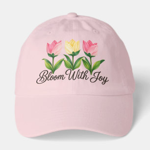 Bloom With Joy Pink Yellow Tulip Floral Baseball Hat