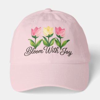 Bloom With Joy Pink Yellow Tulip Floral Baseball Hat