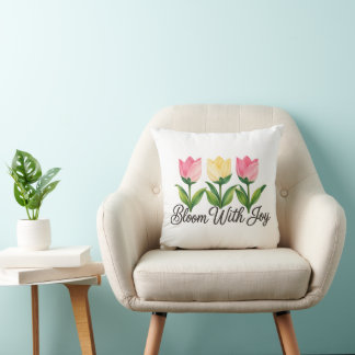 Bloom With Joy Pink Yellow Tulip Floral Throw Pill Pillow
