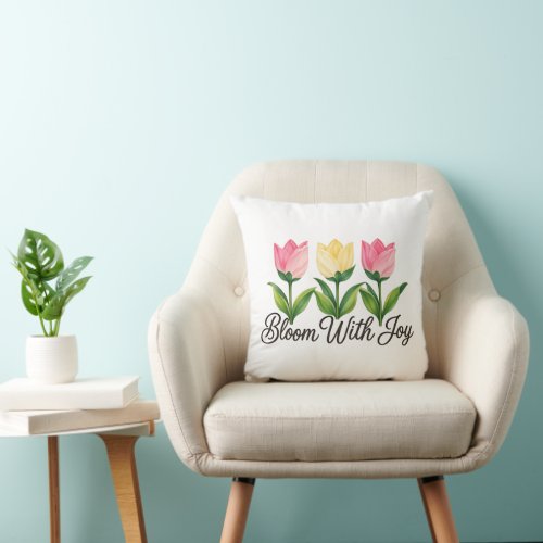 Bloom With Joy Pink Yellow Tulip Floral Throw Pill Pillow