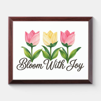 Bloom With Joy Pink Yellow Tulip Floral Wall Plaqu Award Plaque