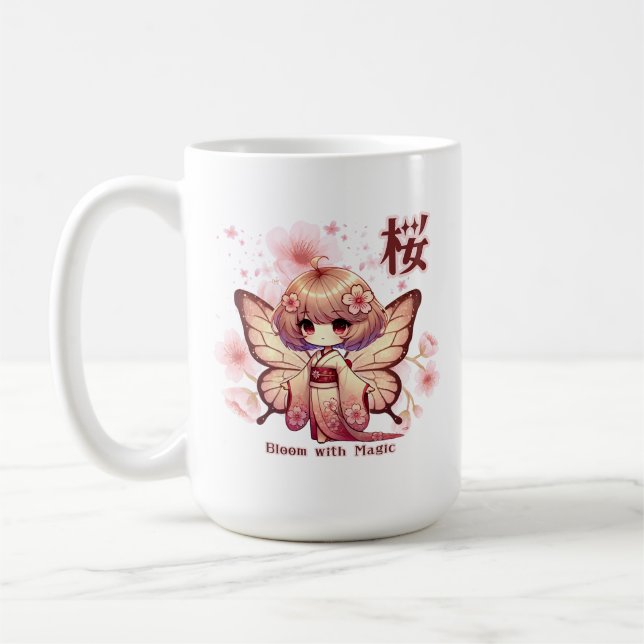 Bloom with Magic - Kawaii Sakura Fairy Coffee Mug (Left)