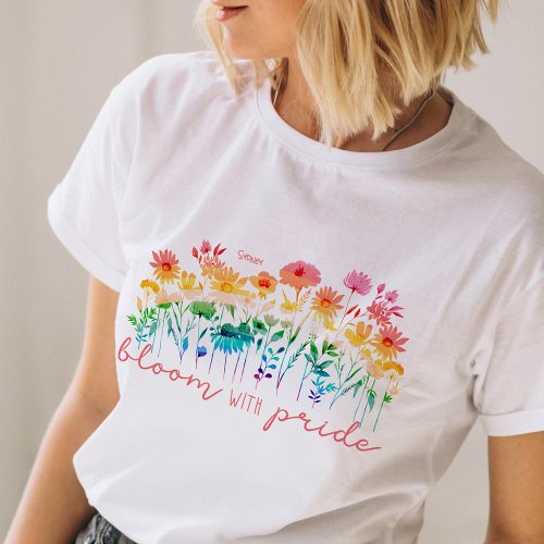 Bloom with Pride LGBTQ Watercolor Wildflowers T_Shirt