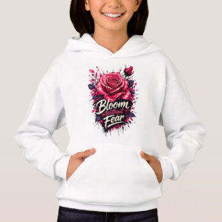 Bloom Without Fear Pink Rose Kids Hoodie