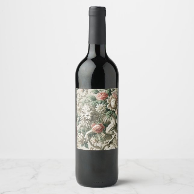 Bloombound Sentinel – Gothic Floral Design Wine Label (Front)