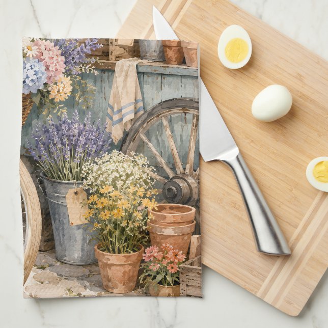 Bloomcore Flower Market Bicycle Kitchen Towel (Quarter Fold)