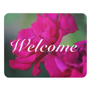 Bloomed Pink Rose Welcome Door Sign
