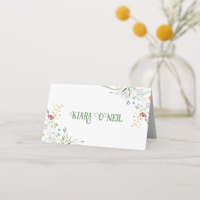 Bloomin' Whimsy" Wildflower Wedding Reception Place Card (Front)