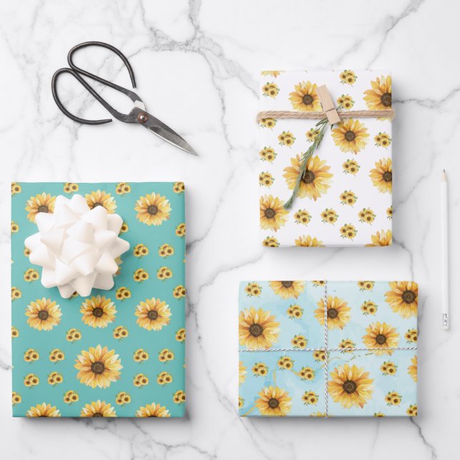 Bloomind sunflowers in the garden wrapping paper sheets (Front)